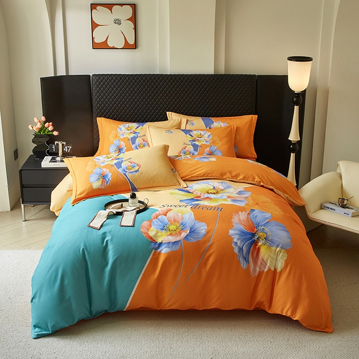 金纱玉纺 2025年新款秋冬全棉印花四件套 思逸绽放-绿