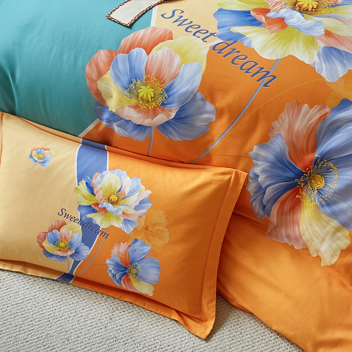 91家纺网 家纺一手货源 找家纺 金纱玉纺 2025年新款秋冬全棉印花四件套 思逸绽放-绿