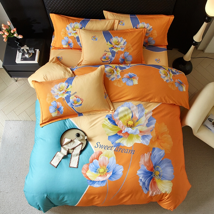 91家纺网 家纺一手货源 找家纺 金纱玉纺 2025年新款秋冬全棉印花四件套 思逸绽放-绿