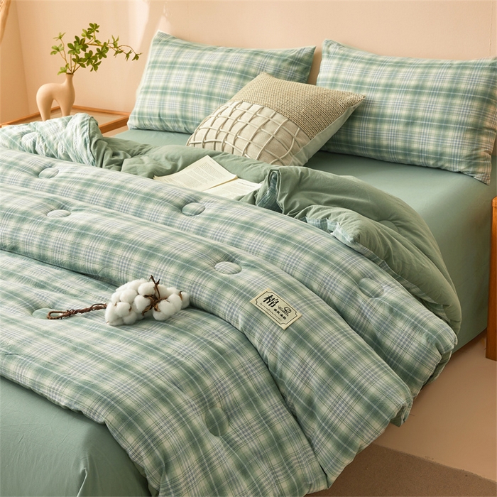 91家纺网 家纺一手货源 找家纺 晓时候 2025新款A类水洗棉冬被新疆棉花被夏被春秋被四季被子被芯 光年绿