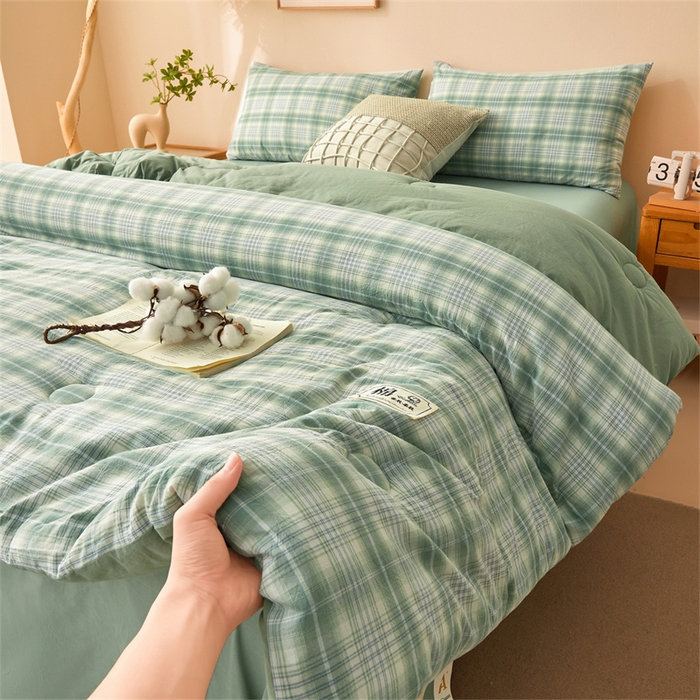 91家纺网 家纺一手货源 找家纺 晓时候 2025新款A类水洗棉冬被新疆棉花被夏被春秋被四季被子被芯 光年绿