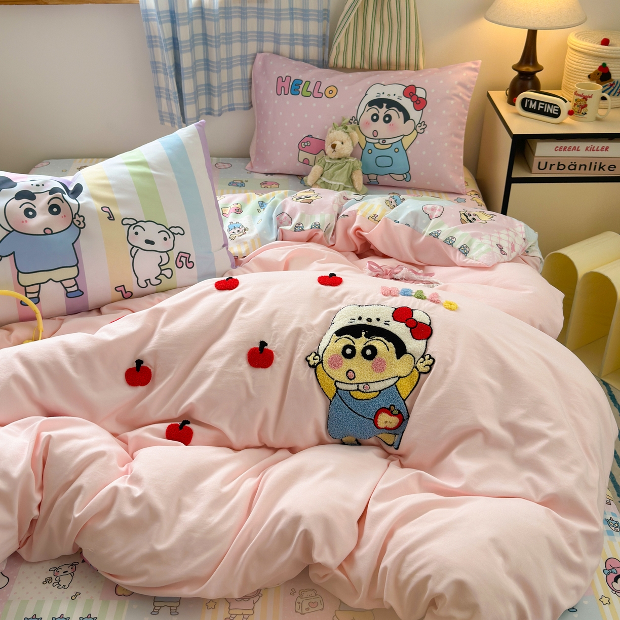 91家纺网 家纺一手货源 找家纺 一霖家纺 2025新款高克重云朵棉毛巾绣印绣四件套-小清新-第四波小清新系列 苹果新新