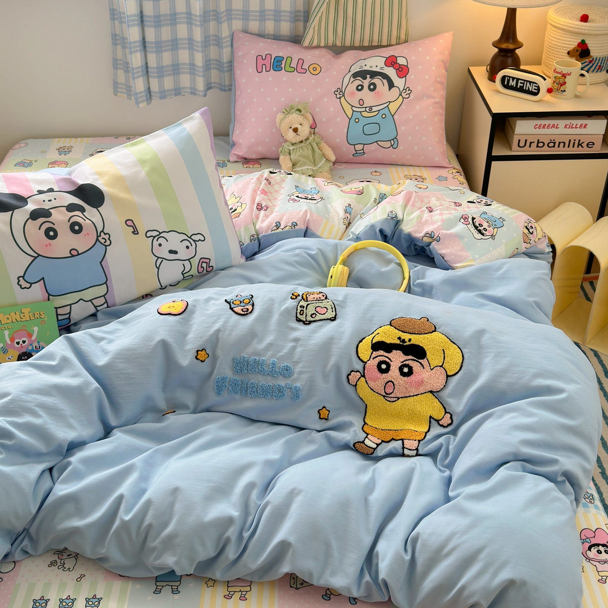 一霖家纺 2025新款高克重云朵棉毛巾绣印绣四件套-小清新-第四波小清新系列 动感BIUBIU