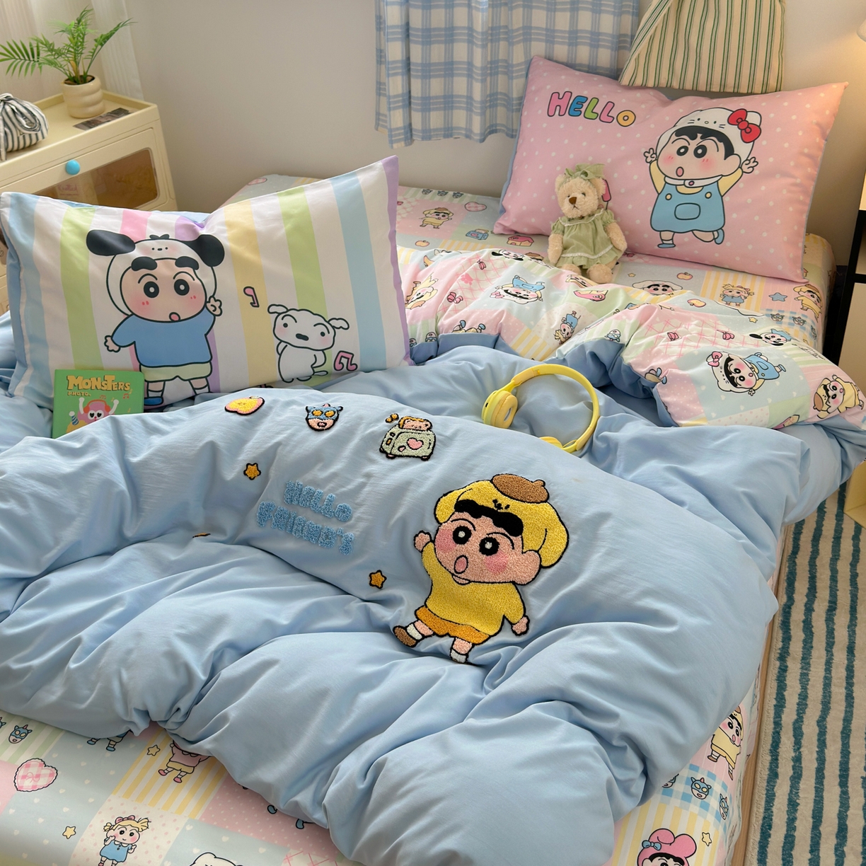 91家纺网 家纺一手货源 找家纺 一霖家纺 2025新款高克重云朵棉毛巾绣印绣四件套-小清新-第四波小清新系列 动感BIUBIU