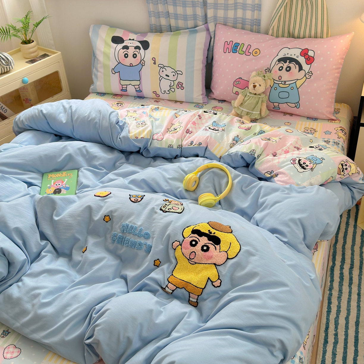 91家纺网 家纺一手货源 找家纺 一霖家纺 2025新款高克重云朵棉毛巾绣印绣四件套-小清新-第四波小清新系列 动感BIUBIU