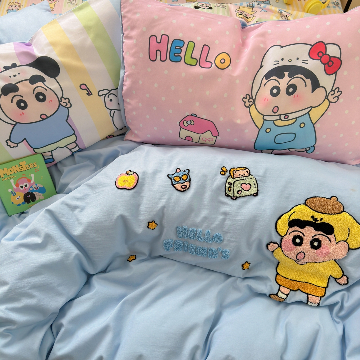 91家纺网 家纺一手货源 找家纺 一霖家纺 2025新款高克重云朵棉毛巾绣印绣四件套-小清新-第四波小清新系列 动感BIUBIU