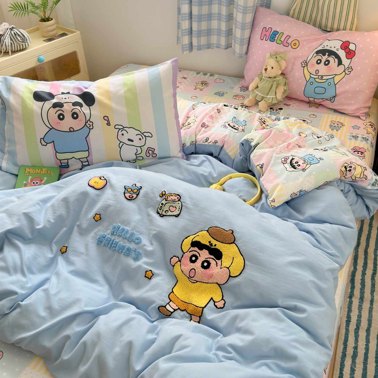 91家纺网 家纺一手货源 找家纺 一霖家纺 2025新款高克重云朵棉毛巾绣印绣四件套-小清新-第四波小清新系列 动感BIUBIU