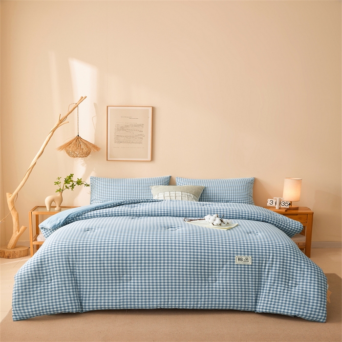 91家纺网 家纺一手货源 找家纺 晓时候 2025新款A类水洗棉冬被新疆棉花被夏被春秋被四季被子被芯 浅蓝小格