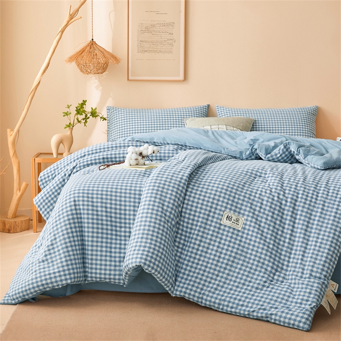 91家纺网 家纺一手货源 找家纺 晓时候 2025新款A类水洗棉冬被新疆棉花被夏被春秋被四季被子被芯 浅蓝小格