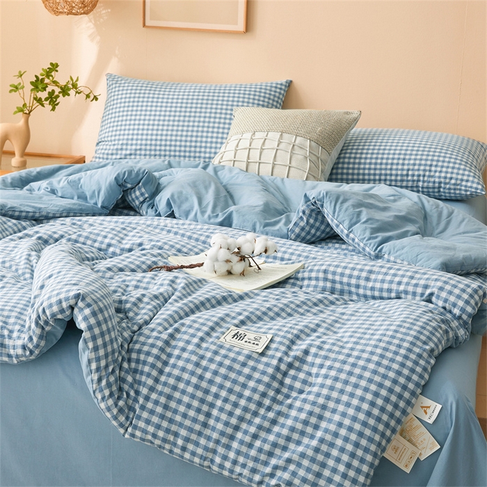 91家纺网 家纺一手货源 找家纺 晓时候 2025新款A类水洗棉冬被新疆棉花被夏被春秋被四季被子被芯 浅蓝小格
