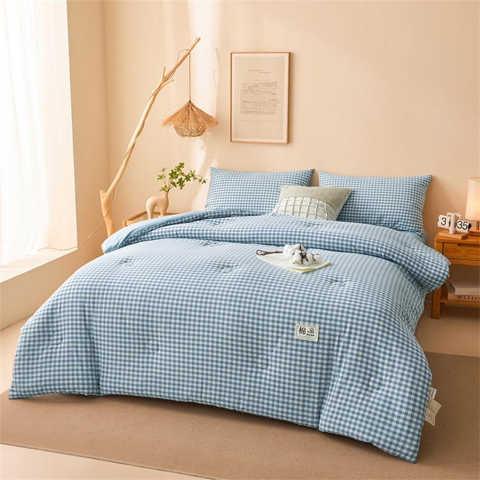 91家纺网 家纺一手货源 找家纺 晓时候 2025新款A类水洗棉冬被新疆棉花被夏被春秋被四季被子被芯 浅蓝小格