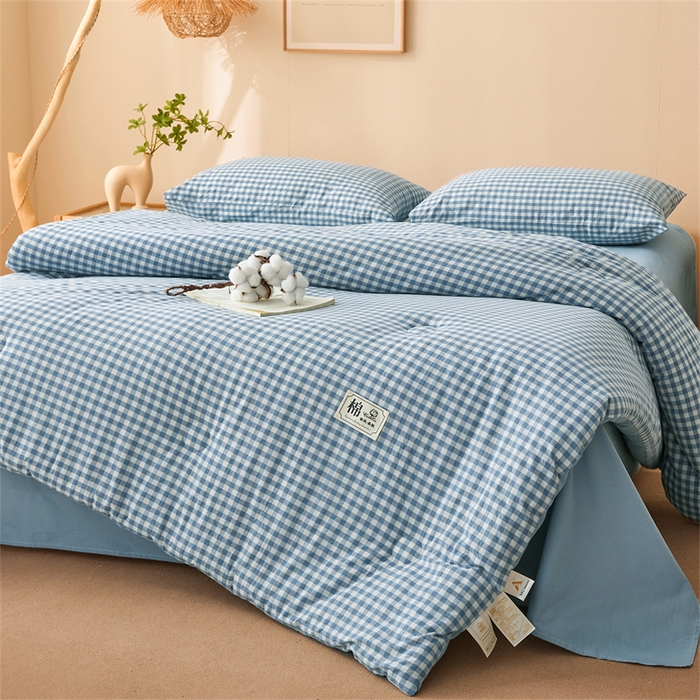 91家纺网 家纺一手货源 找家纺 晓时候 2025新款A类水洗棉冬被新疆棉花被夏被春秋被四季被子被芯 浅蓝小格