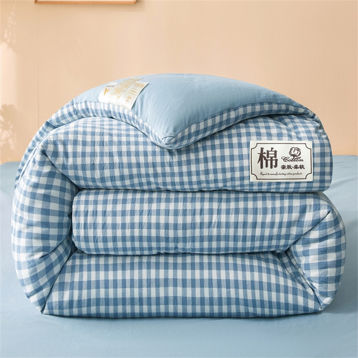 91家纺网 家纺一手货源 找家纺 晓时候 2025新款A类水洗棉冬被新疆棉花被夏被春秋被四季被子被芯 浅蓝小格