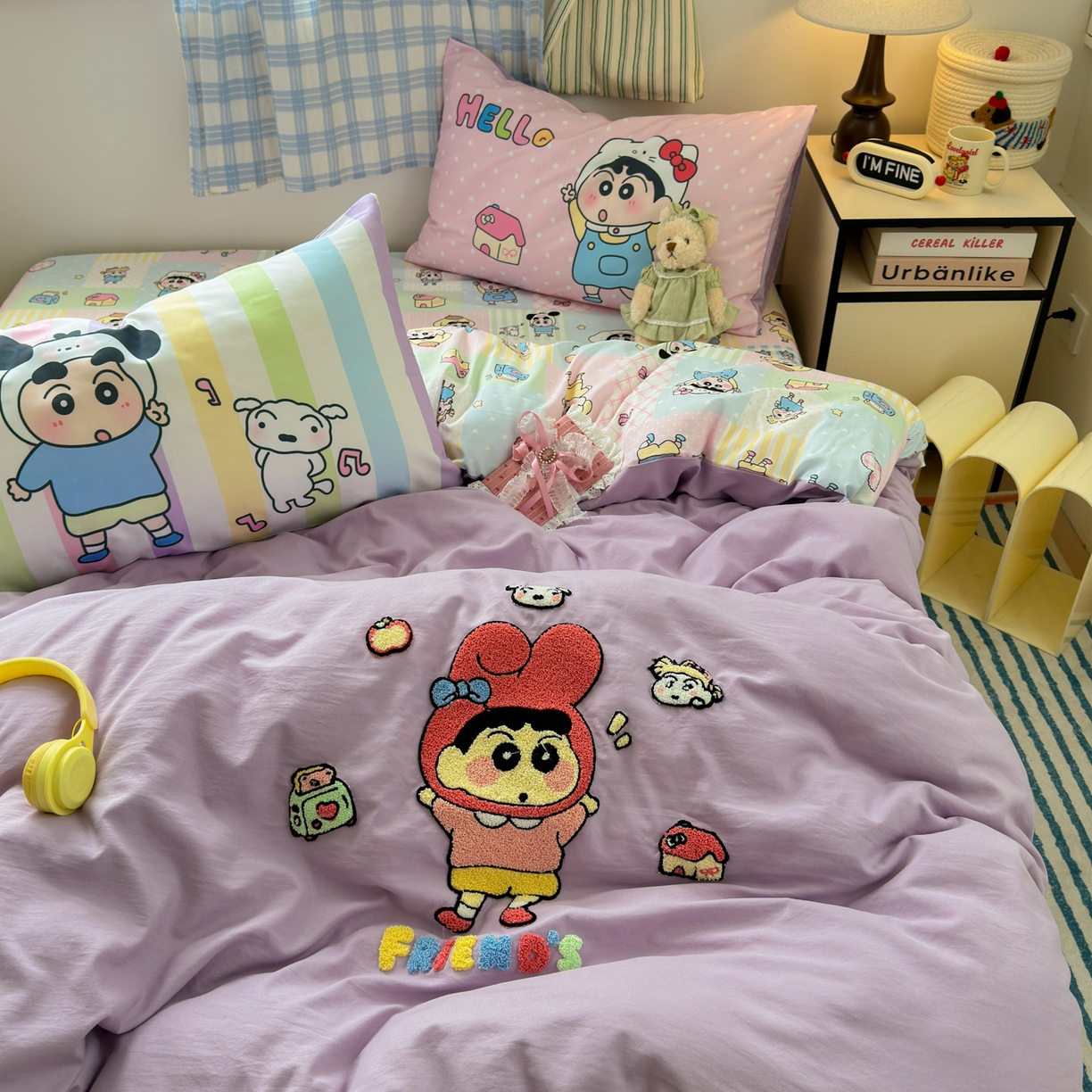 91家纺网 家纺一手货源 找家纺 一霖家纺 2025新款高克重云朵棉毛巾绣印绣四件套-小清新-第四波小清新系列 萌趣小新