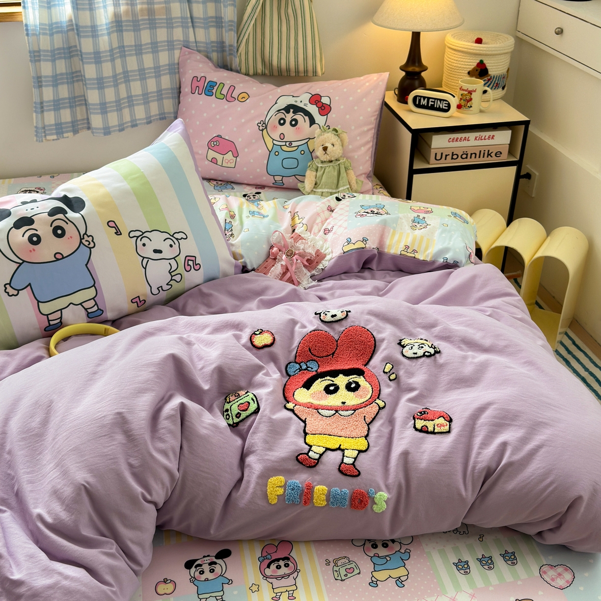 91家纺网 家纺一手货源 找家纺 一霖家纺 2025新款高克重云朵棉毛巾绣印绣四件套-小清新-第四波小清新系列 萌趣小新