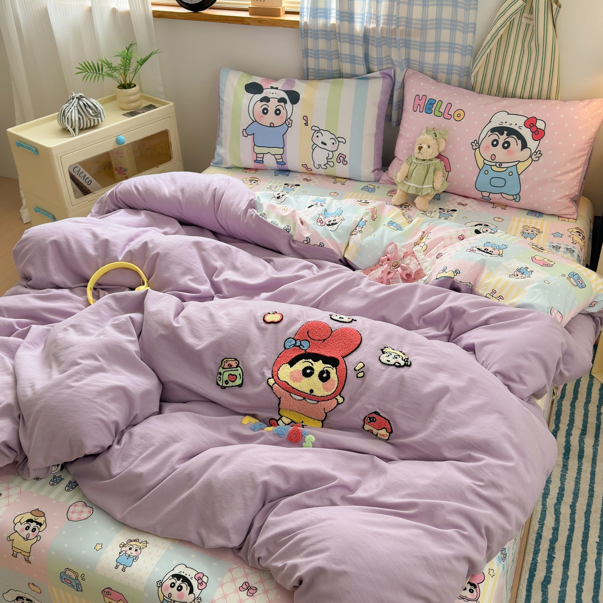 91家纺网 家纺一手货源 找家纺 一霖家纺 2025新款高克重云朵棉毛巾绣印绣四件套-小清新-第四波小清新系列 萌趣小新