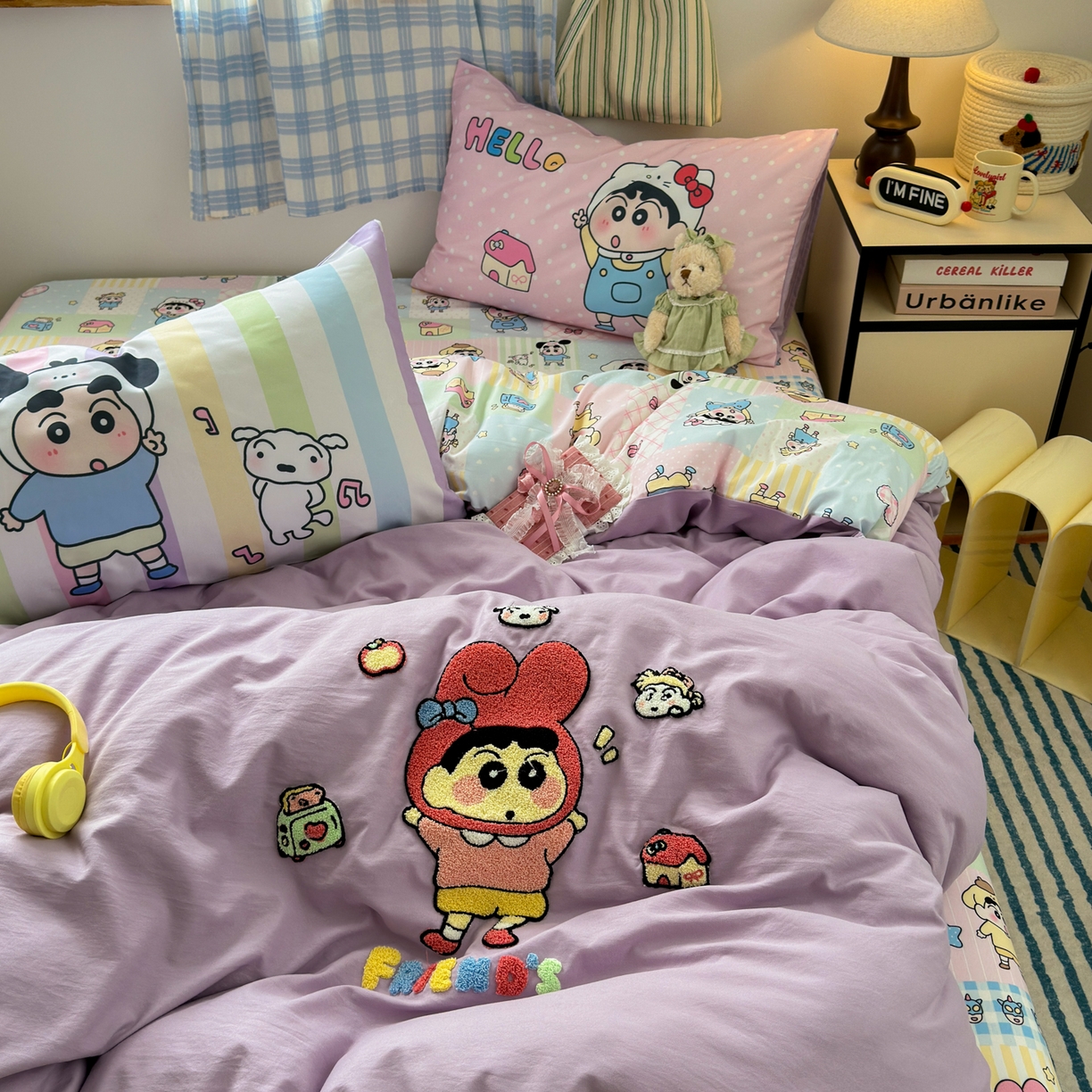 91家纺网 家纺一手货源 找家纺 一霖家纺 2025新款高克重云朵棉毛巾绣印绣四件套-小清新-第四波小清新系列 萌趣小新