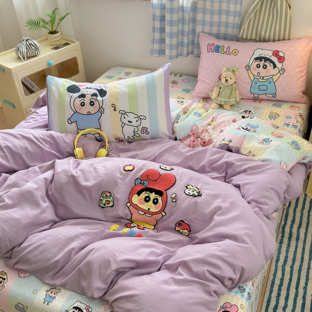 91家纺网 家纺一手货源 找家纺 一霖家纺 2025新款高克重云朵棉毛巾绣印绣四件套-小清新-第四波小清新系列 萌趣小新