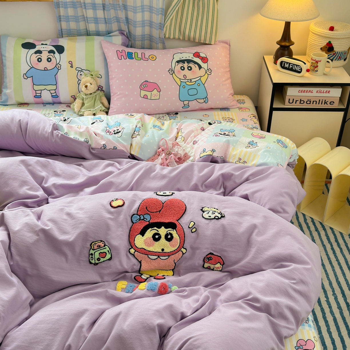 91家纺网 家纺一手货源 找家纺 一霖家纺 2025新款高克重云朵棉毛巾绣印绣四件套-小清新-第四波小清新系列 萌趣小新