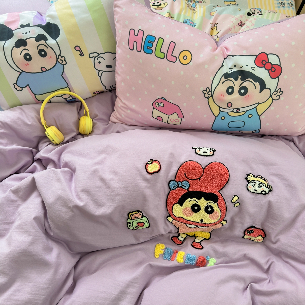 91家纺网 家纺一手货源 找家纺 一霖家纺 2025新款高克重云朵棉毛巾绣印绣四件套-小清新-第四波小清新系列 萌趣小新