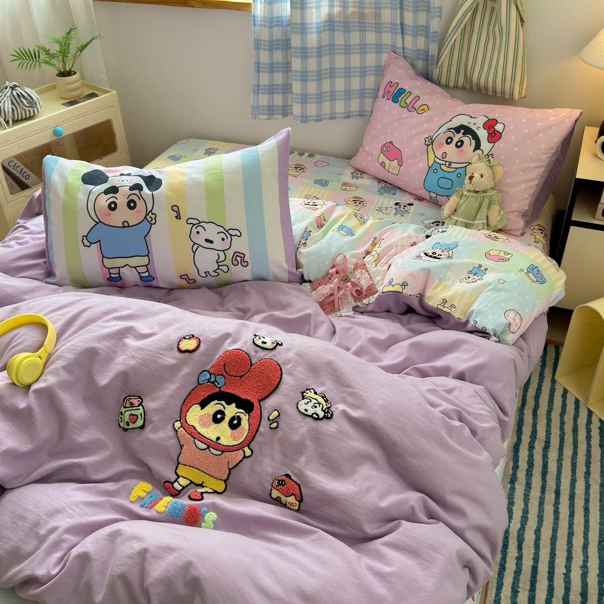 91家纺网 家纺一手货源 找家纺 一霖家纺 2025新款高克重云朵棉毛巾绣印绣四件套-小清新-第四波小清新系列 萌趣小新