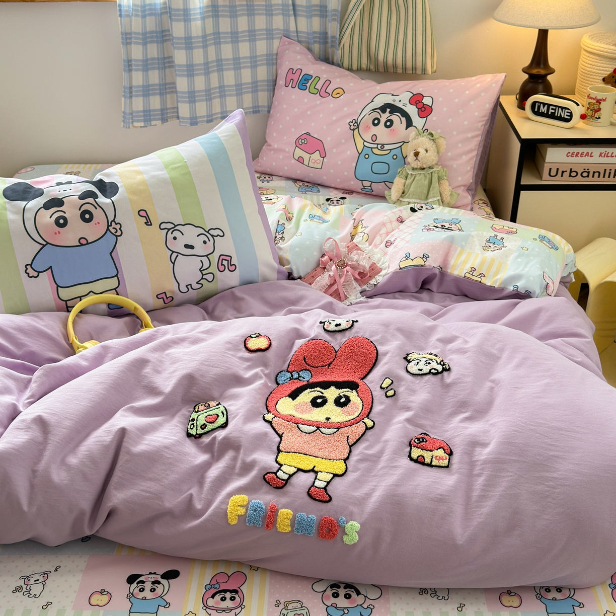 91家纺网 家纺一手货源 找家纺 一霖家纺 2025新款高克重云朵棉毛巾绣印绣四件套-小清新-第四波小清新系列 萌趣小新