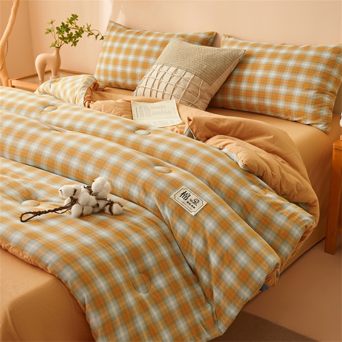 91家纺网 家纺一手货源 找家纺 晓时候 2025新款A类水洗棉冬被新疆棉花被夏被春秋被四季被子被芯 韶华桔