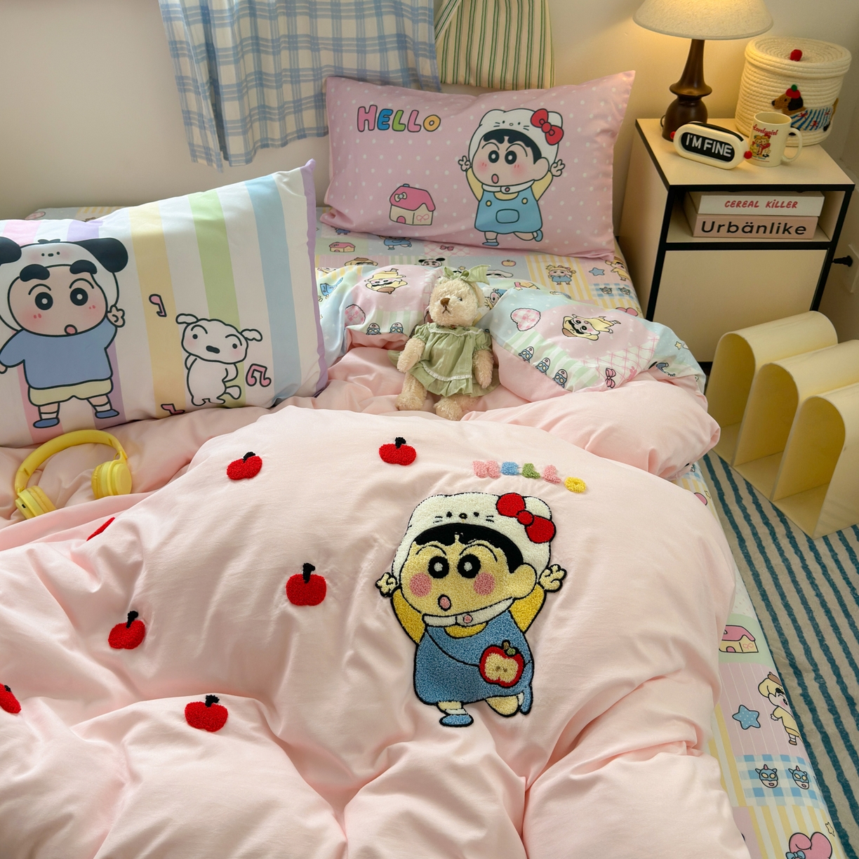 91家纺网 家纺一手货源 找家纺 一霖家纺 2025新款高克重云朵棉毛巾绣印绣四件套-小清新-第四波小清新系列 苹果新新