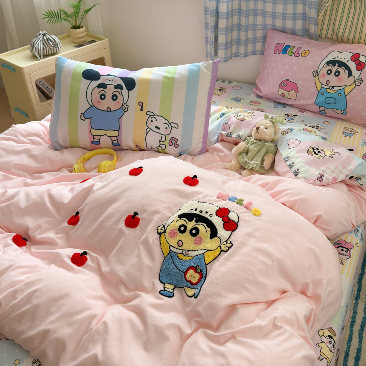 91家纺网 家纺一手货源 找家纺 一霖家纺 2025新款高克重云朵棉毛巾绣印绣四件套-小清新-第四波小清新系列 苹果新新