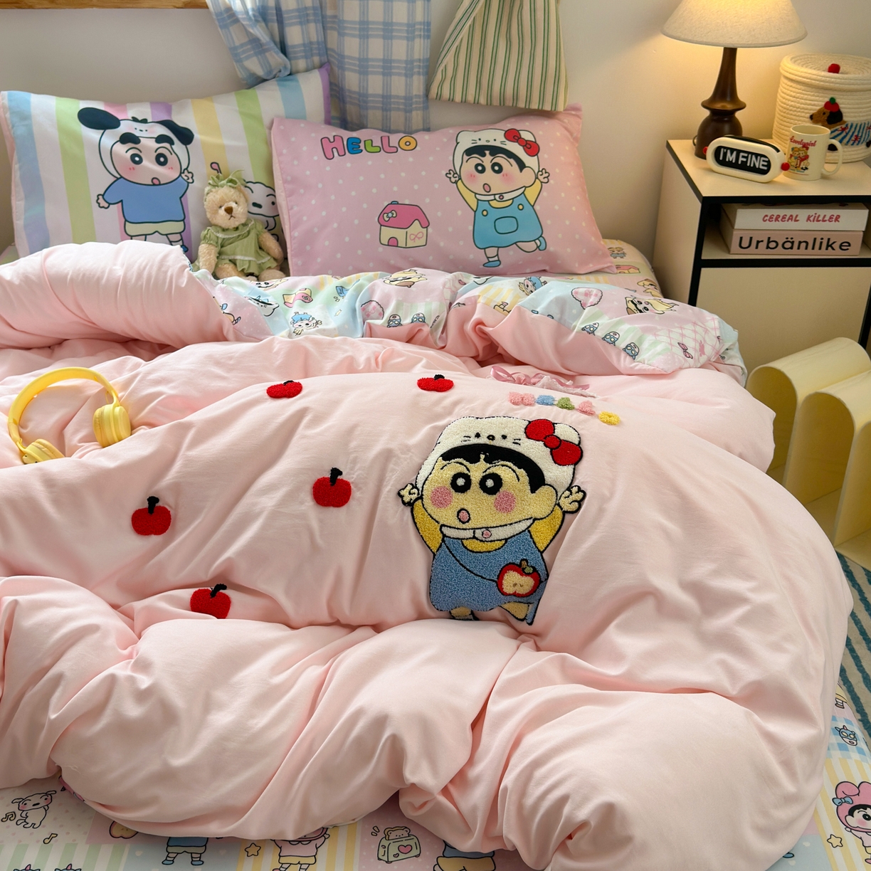 91家纺网 家纺一手货源 找家纺 一霖家纺 2025新款高克重云朵棉毛巾绣印绣四件套-小清新-第四波小清新系列 苹果新新