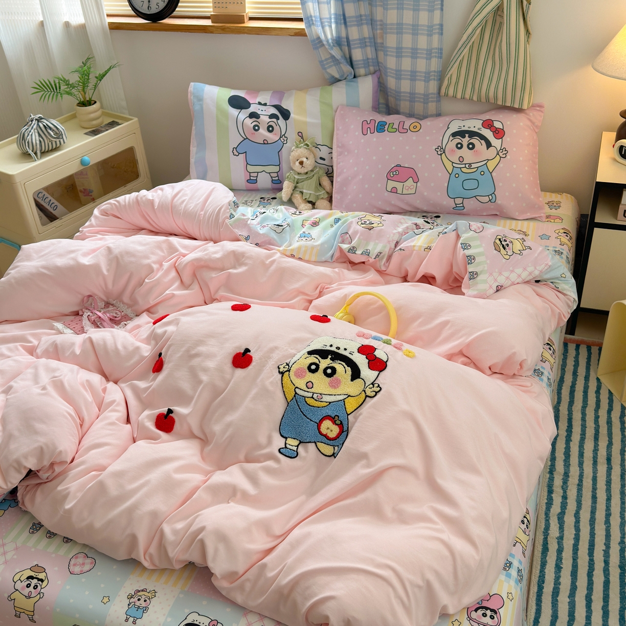 91家纺网 家纺一手货源 找家纺 一霖家纺 2025新款高克重云朵棉毛巾绣印绣四件套-小清新-第四波小清新系列 苹果新新