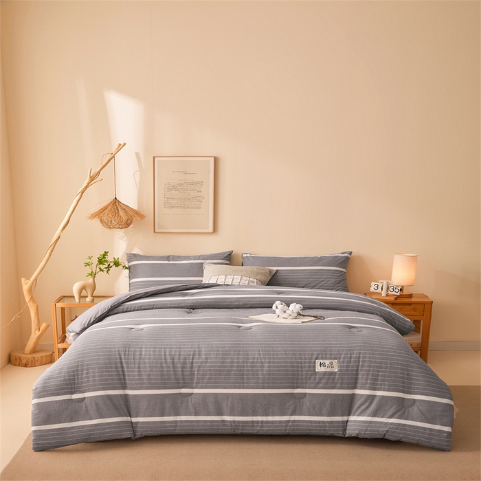 91家纺网 家纺一手货源 找家纺 晓时候 2025新款A类水洗棉冬被新疆棉花被夏被春秋被四季被子被芯 条纹灰