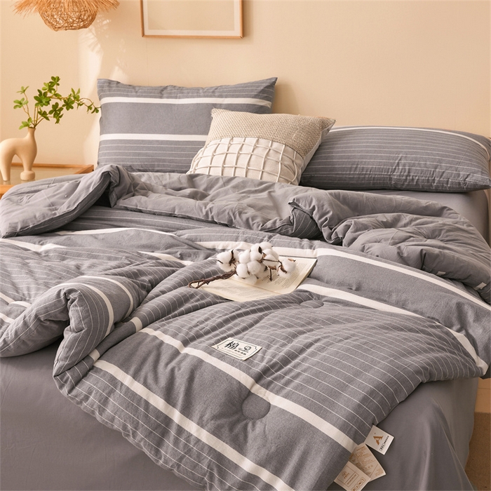 91家纺网 家纺一手货源 找家纺 晓时候 2025新款A类水洗棉冬被新疆棉花被夏被春秋被四季被子被芯 条纹灰