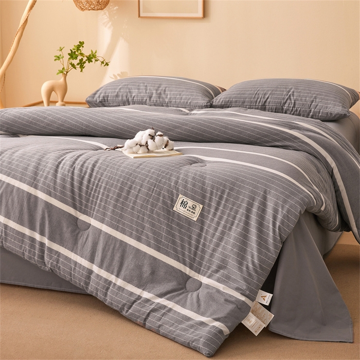 91家纺网 家纺一手货源 找家纺 晓时候 2025新款A类水洗棉冬被新疆棉花被夏被春秋被四季被子被芯 条纹灰
