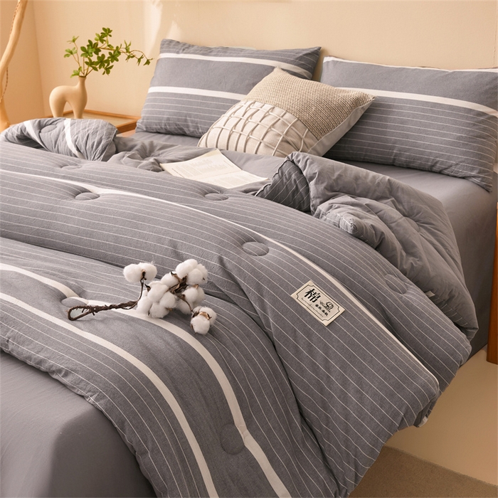 91家纺网 家纺一手货源 找家纺 晓时候 2025新款A类水洗棉冬被新疆棉花被夏被春秋被四季被子被芯 条纹灰