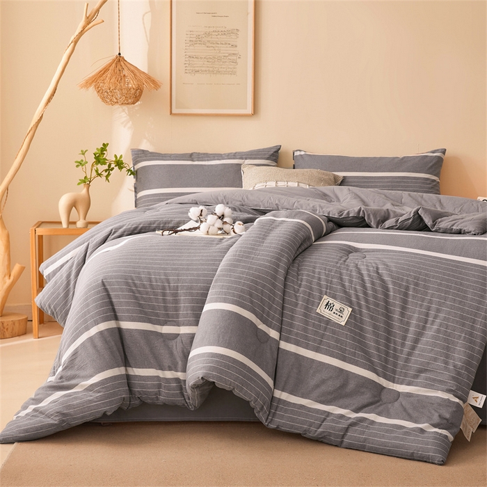 91家纺网 家纺一手货源 找家纺 晓时候 2025新款A类水洗棉冬被新疆棉花被夏被春秋被四季被子被芯 条纹灰