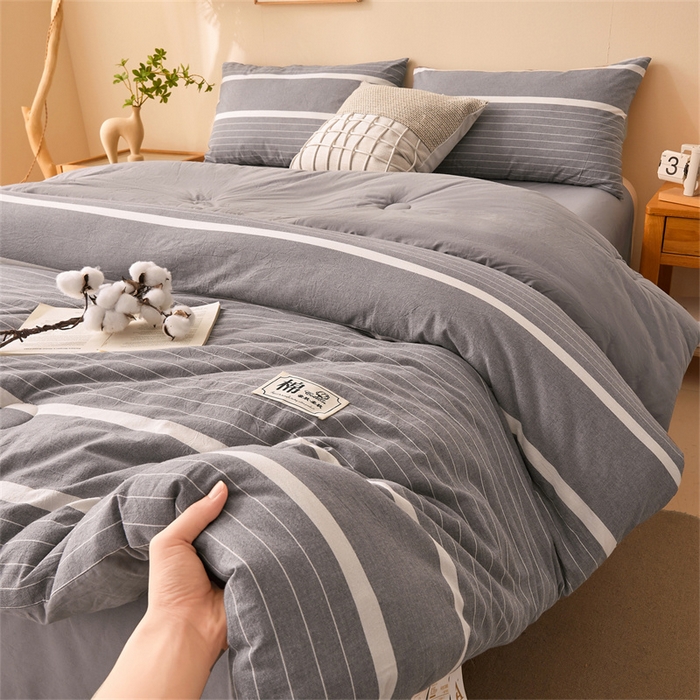 91家纺网 家纺一手货源 找家纺 晓时候 2025新款A类水洗棉冬被新疆棉花被夏被春秋被四季被子被芯 条纹灰