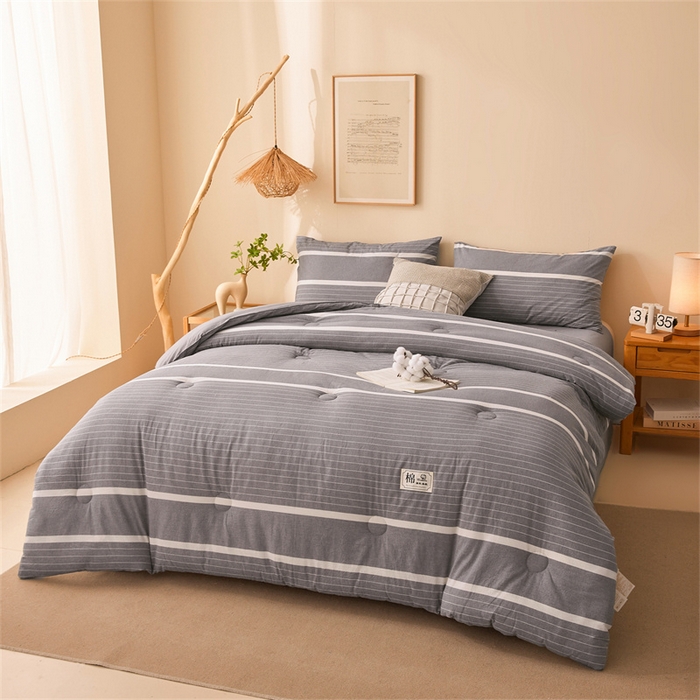 91家纺网 家纺一手货源 找家纺 晓时候 2025新款A类水洗棉冬被新疆棉花被夏被春秋被四季被子被芯 条纹灰