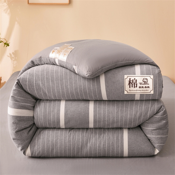 91家纺网 家纺一手货源 找家纺 晓时候 2025新款A类水洗棉冬被新疆棉花被夏被春秋被四季被子被芯 条纹灰