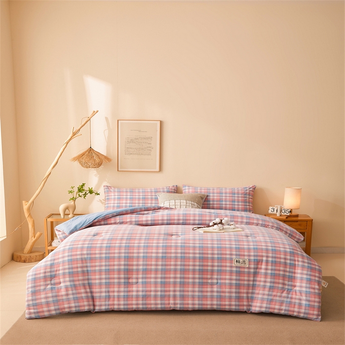 91家纺网 家纺一手货源 找家纺 晓时候 2025新款A类水洗棉冬被新疆棉花被夏被春秋被四季被子被芯 炫彩粉