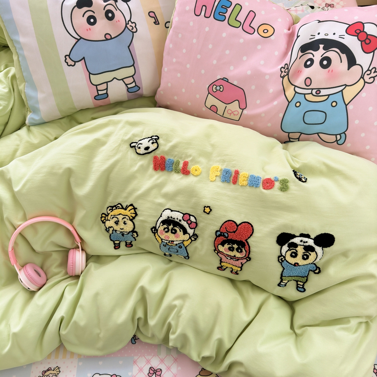 91家纺网 家纺一手货源 找家纺 一霖家纺 2025新款高克重云朵棉毛巾绣印绣四件套-小清新-第四波小清新系列 童年趣友