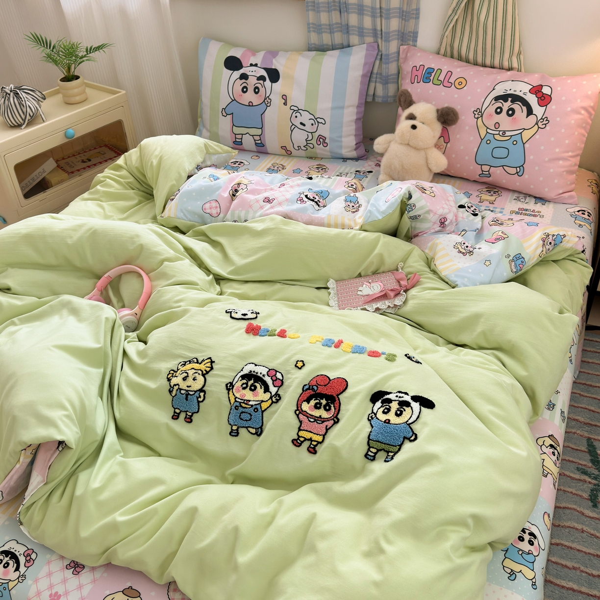 91家纺网 家纺一手货源 找家纺 一霖家纺 2025新款高克重云朵棉毛巾绣印绣四件套-小清新-第四波小清新系列 童年趣友