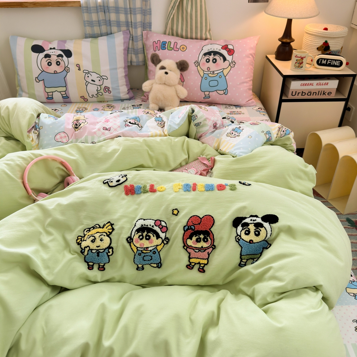 91家纺网 家纺一手货源 找家纺 一霖家纺 2025新款高克重云朵棉毛巾绣印绣四件套-小清新-第四波小清新系列 童年趣友