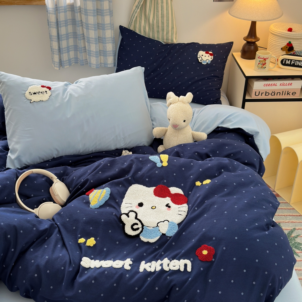 一霖家纺 2025新款高克重云朵棉毛巾绣印绣四件套-小清新-第四波小清新系列 哇塞萌猫