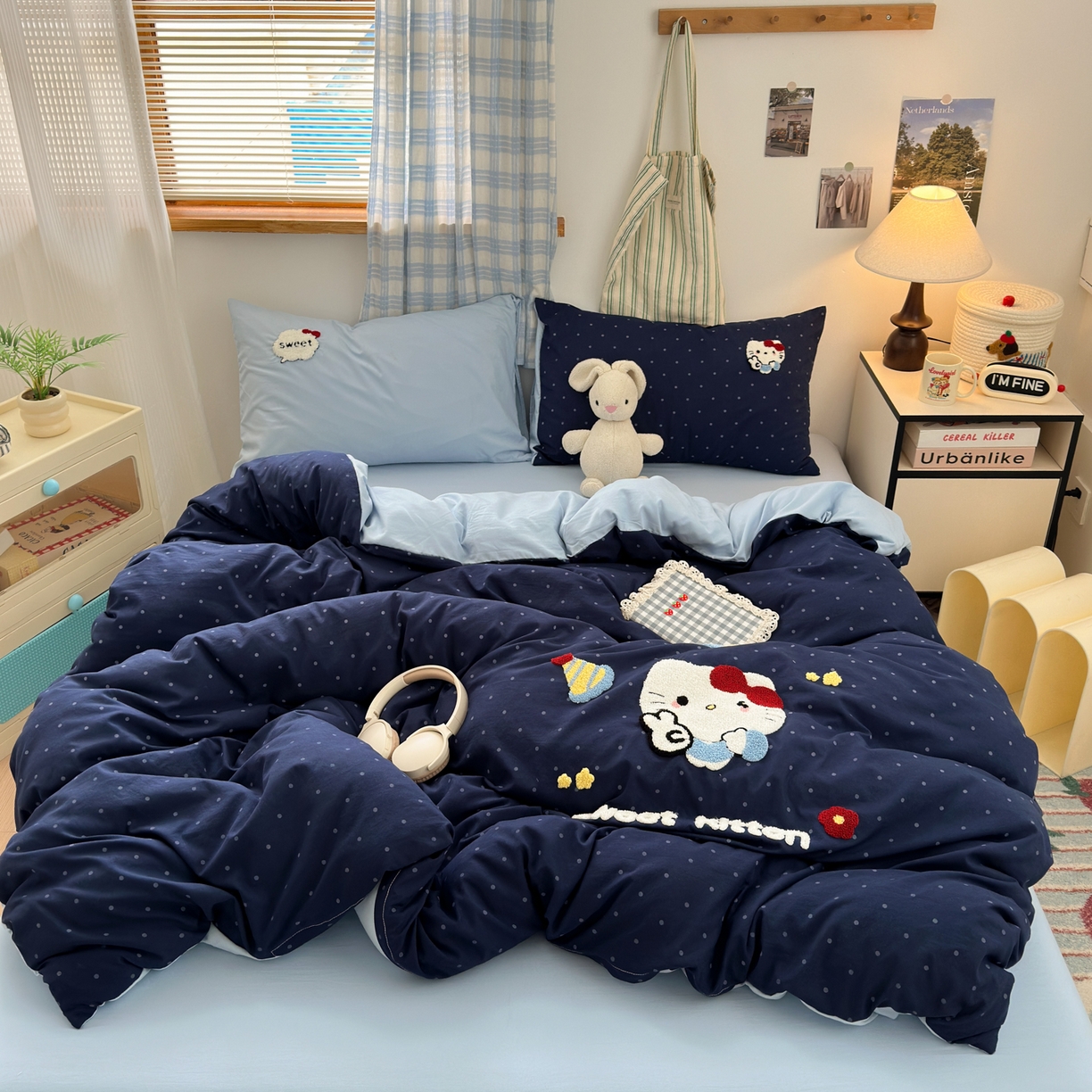 91家纺网 家纺一手货源 找家纺 一霖家纺 2025新款高克重云朵棉毛巾绣印绣四件套-小清新-第四波小清新系列 哇塞萌猫