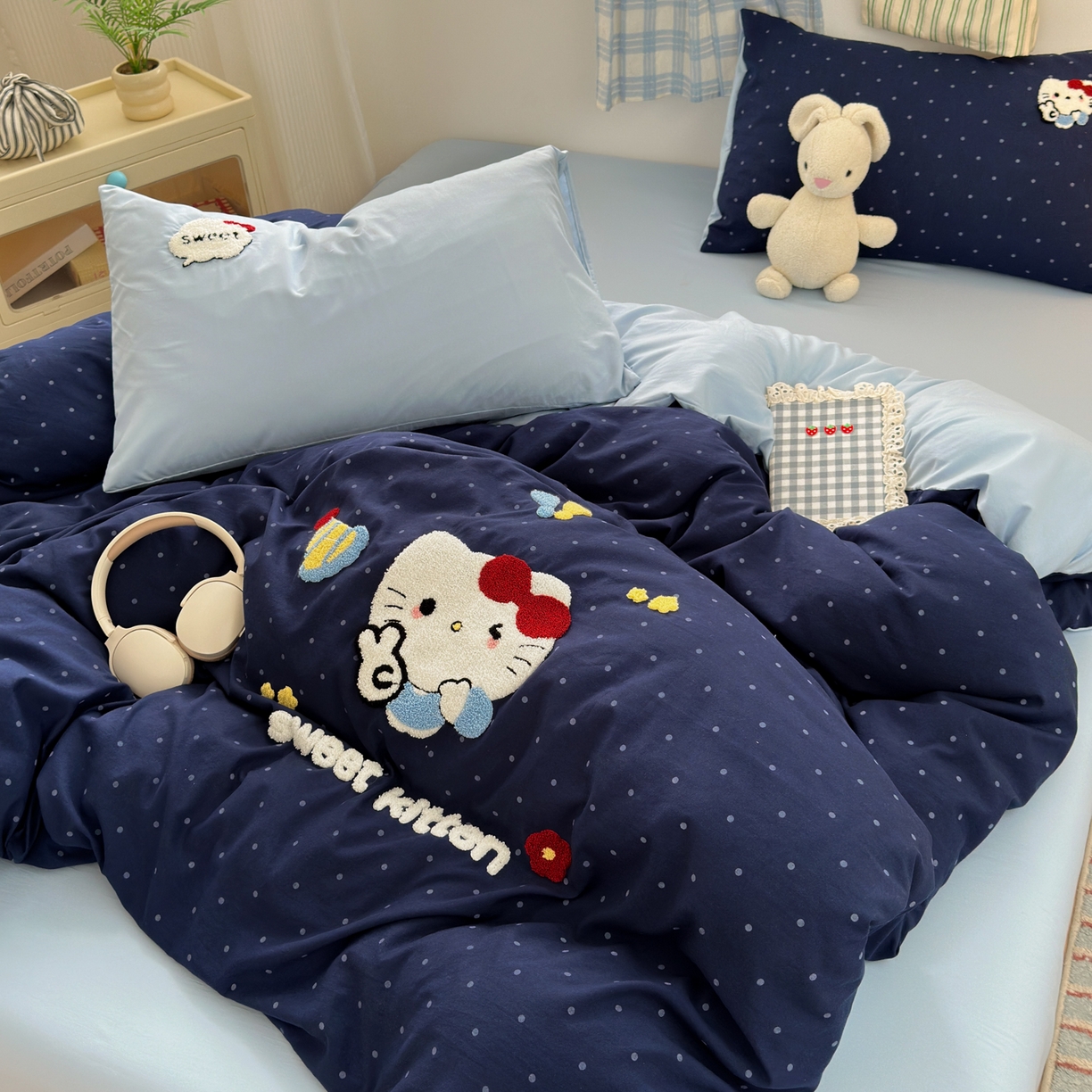 91家纺网 家纺一手货源 找家纺 一霖家纺 2025新款高克重云朵棉毛巾绣印绣四件套-小清新-第四波小清新系列 哇塞萌猫