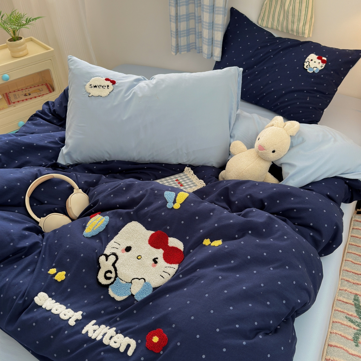 91家纺网 家纺一手货源 找家纺 一霖家纺 2025新款高克重云朵棉毛巾绣印绣四件套-小清新-第四波小清新系列 哇塞萌猫