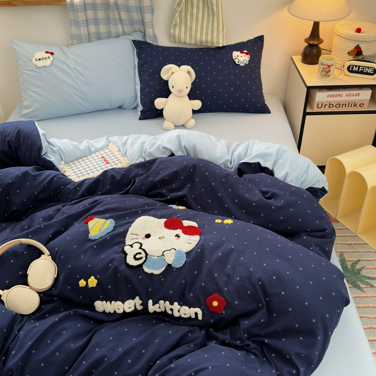 91家纺网 家纺一手货源 找家纺 一霖家纺 2025新款高克重云朵棉毛巾绣印绣四件套-小清新-第四波小清新系列 哇塞萌猫