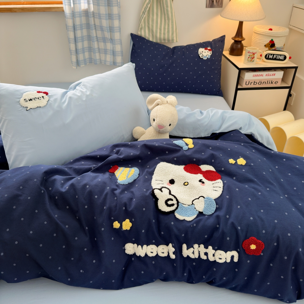 91家纺网 家纺一手货源 找家纺 一霖家纺 2025新款高克重云朵棉毛巾绣印绣四件套-小清新-第四波小清新系列 哇塞萌猫