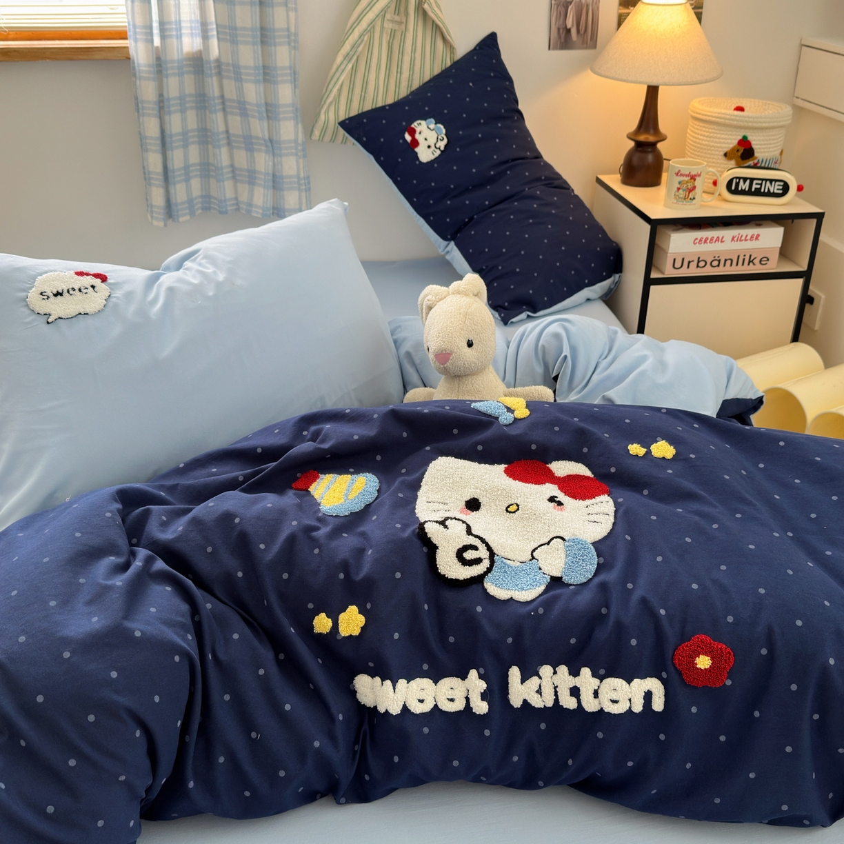 91家纺网 家纺一手货源 找家纺 一霖家纺 2025新款高克重云朵棉毛巾绣印绣四件套-小清新-第四波小清新系列 哇塞萌猫